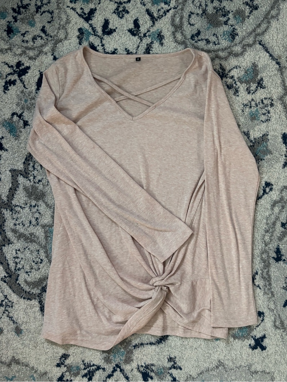 Crisscross V-Neck Long Sleeve Knot Front Top